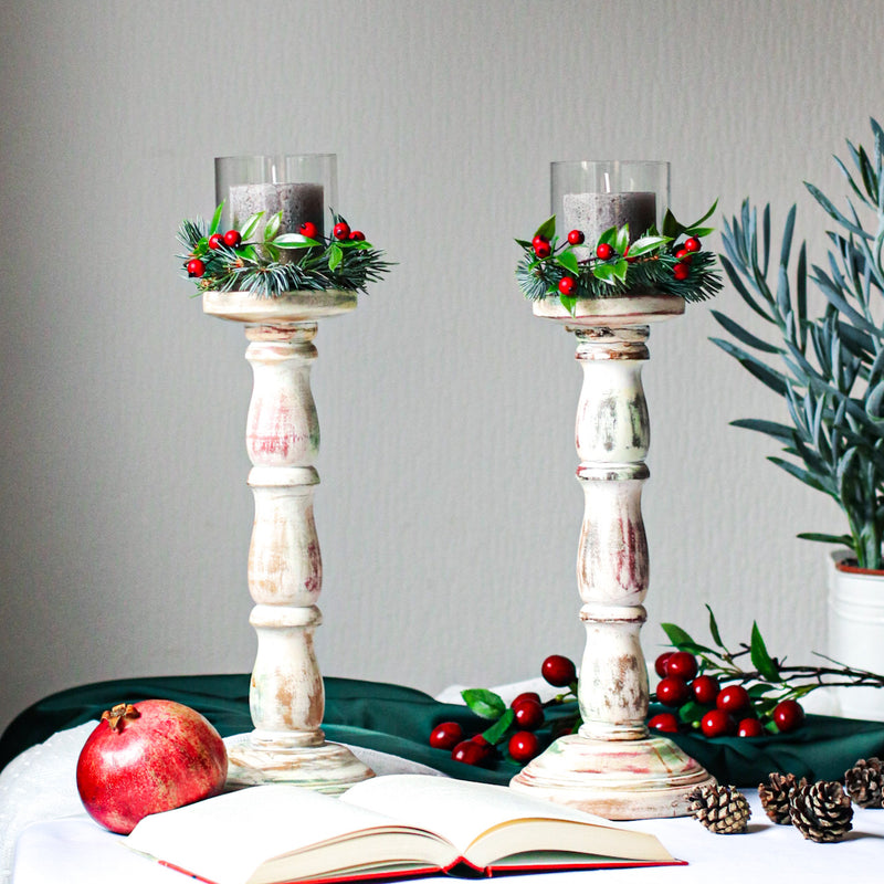 Medinė žvakidė „Ellie Rustic White" (1 vnt.)