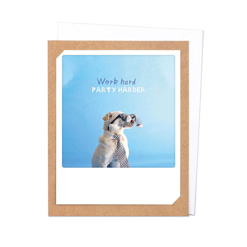 Atvirukas Pickmotion „Work hard. Party harder“